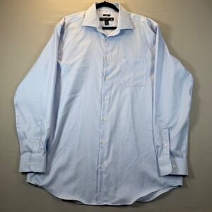 Pronto Uomo Dress Shirt Mens 17 36/37 Tall Blue Non-Iron Classic Fit Cotton